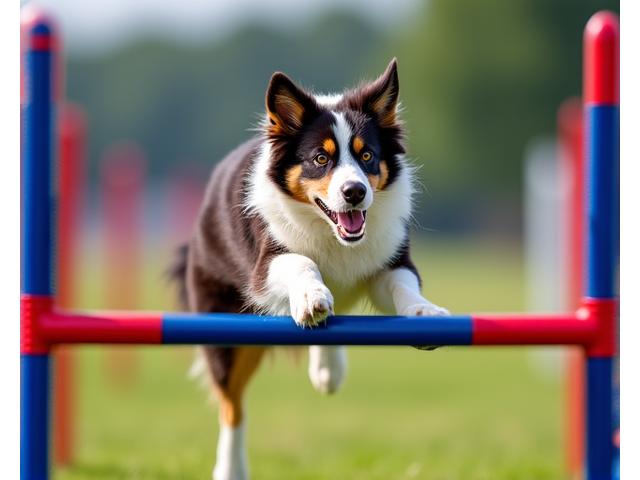 Dog leaping over an agility jump, demonstrating speed and precision.
