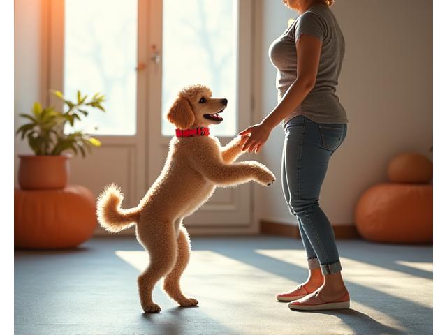 Dog performing a dance move with its handler, showcasing creative expression and bond.