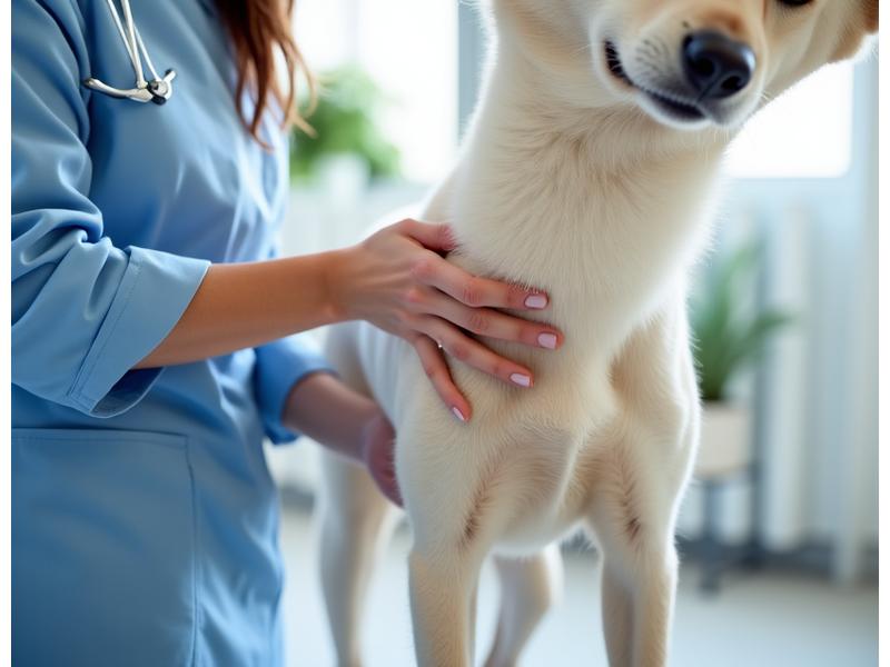 Veterinarian or trainer gently examining a dog's leg, emphasizing injury prevention and care.
