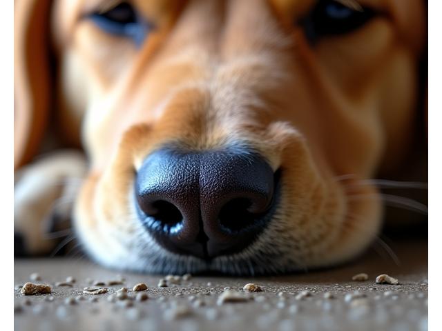 Close-up of a dog's nose sniffing the ground, highlighting its keen sense of smell